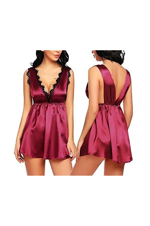 Viunychn Sous-vêtements sexy pour femme en dentelle rouge avec jarretelles Babydoll Sous-vêtements pour femmes Body pour femm