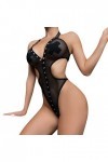 sous-vêtements Amusants pour Femmes Tissu de Poitrine Noir Anneau en métal épissé de pêche Creux Sexy Voir à Travers Le Body 