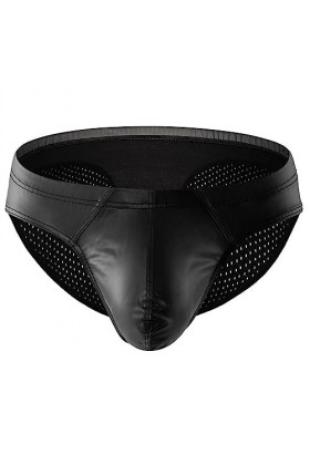 Strings Homme Soie Lot Slips pour Hommes en Similicuir Bas Sac Banane Slips de Hanche sous-vêtements Sexy Couleur Conception 