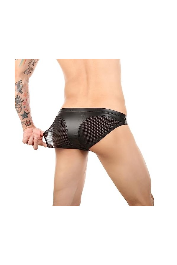 Strings Homme Soie Lot Slips pour Hommes en Similicuir Bas Sac Banane Slips de Hanche sous-vêtements Sexy Couleur Conception 