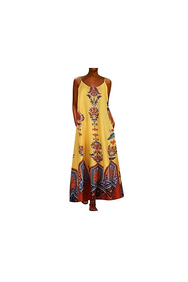 Robe Longue Ete Dété Sundress Decontractée A-Line Dress Décontractée Maxi Robes sans Manches Longue Robe Fluide Robes Femme 