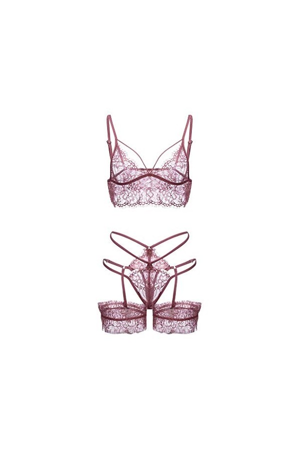 UOWEG Mode Sexy Femmes sous-vêtements en Dentelle évider Lingerie Soutien-Gorge G-Tring String Ensemble 2-XL Bustier Tire Lai