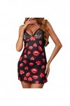Briskorry Sous-vêtements sexy pour femme - Robe de nuit Stain Lady - Confortable - Dos nu - Grande taille