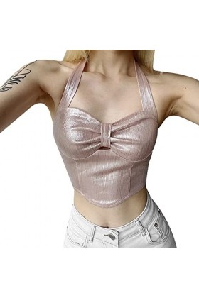 Débardeur pour femme - Couleur unie - Coupe ajustée - Style urbain - Dos nu - Couleur unie, Rose, L