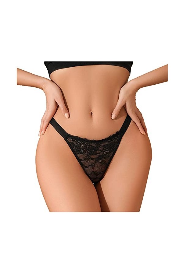 Dorjuli Culotte en dentelle sexy pour femme - Culotte hipster - Taille moyenne - Sous-vêtements transparents - String en dent