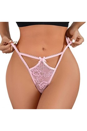 Dorjuli G String transparent pour femme - String sexy - Taille moyenne - Sous-vêtements - Sous-vêtements sexy, Rose, L