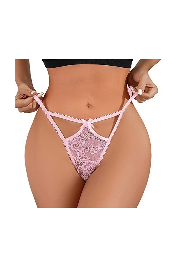 Dorjuli G String transparent pour femme - String sexy - Taille moyenne - Sous-vêtements - Sous-vêtements sexy, Rose, L