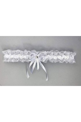 Jarretière de mariée en dentelle blanche avec nœud blanc et strass en dentelle