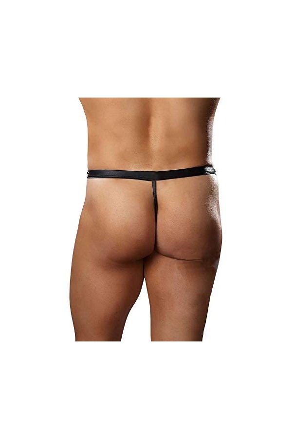 Corset Sexy Ouvert Tongs sous-vêtements G-Strings Hommes Cuir Hommes Strings Sexy Mode sans Dos Black, L 
