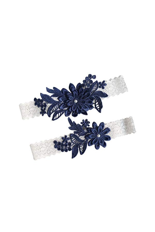 PRETYZOOM 1 Paire Jarretière de Mariée Définit Dentelle Blanche Garniture Fleur Et Feuilles Motif Jambe Bande Accessoires Pho