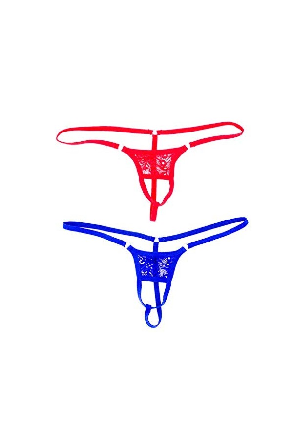 Sharplace 2 Pièces Homme String Homme Thong Ouverte Ficelle T-back Slip Culotte - Rouge + Bleu