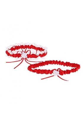 rockible Jarretières de Mariage pour Mariée Extensible Jambes Jarretière Ensemble, rouge, comme décrit