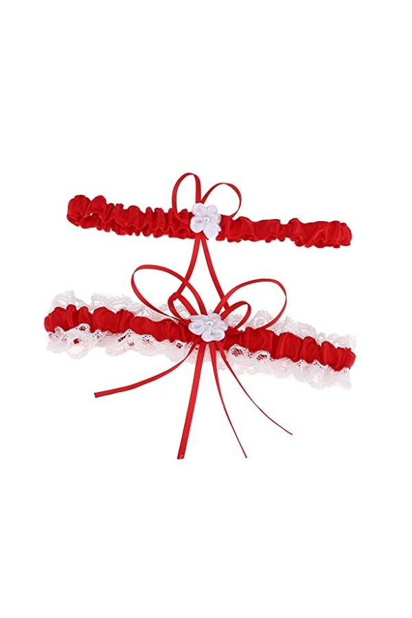 rockible Jarretières de Mariage pour Mariée Extensible Jambes Jarretière Ensemble, rouge, comme décrit