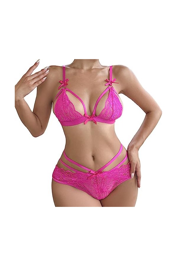 Rose Combinaison Femme Dentelle Sexy Bretelles et Lingerie Drôle Rouge Body 92, Rouge pastèque, S