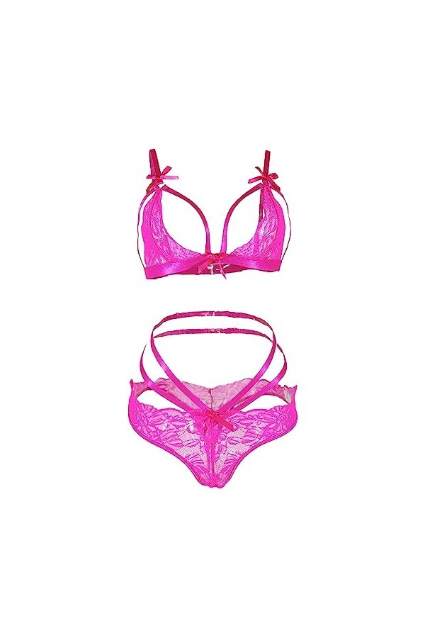 Rose Combinaison Femme Dentelle Sexy Bretelles et Lingerie Drôle Rouge Body 92, Rouge pastèque, S