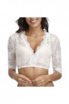 Lingerie sexy en dentelle pour femme - Col en V - Manches courtes - Transparent - Élégant - Chemisier traditionnel avec dente