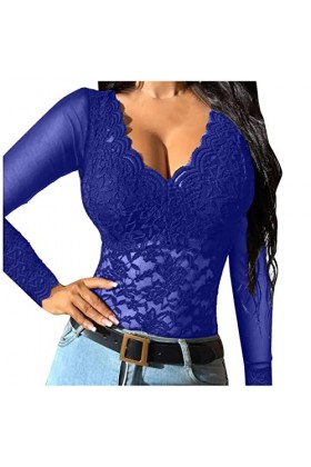 Lingerie Sexy Femme Body et Combinaison Chemise Femme Sexy Chemise en Dentelle Voir à Travers Casual Slim Fit Tops Sheer Mesh