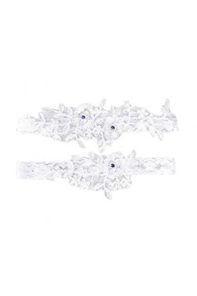 Lidahaotin 2Pcs / Set Femmes Filles Mariage Dentelle Jarretière Fleur Jarretelle Ensemble Bride Florale Bague Jambe