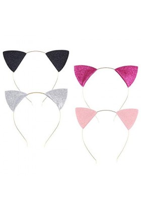 RDWESZOD Lot de 4 bandeaux à oreilles de chat à paillettes pour déguisement dHalloween pour porter au quotidien et pour déco