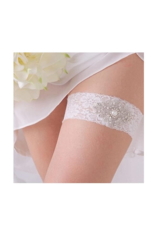 M5059 Jarretière élastique en dentelle strass diamant pour mariage