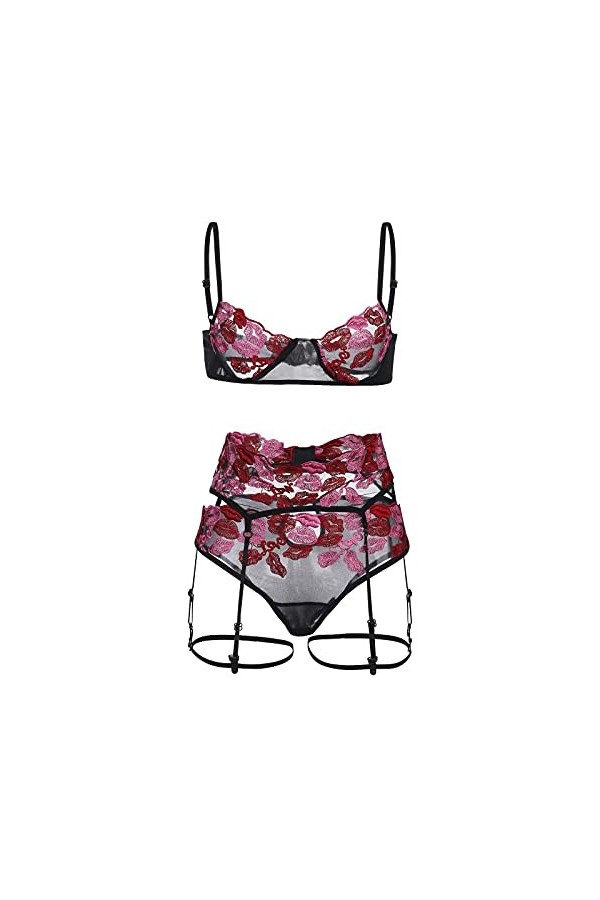 LDadgf Ensemble de lingerie sexy pour femme avec broderie sexy, Noir , XXL