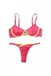 LDadgf Ensemble de lingerie sexy en dentelle rose et jaune avec soutien-gorge et culotte en dentelle et tablier, rose vif, M