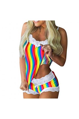 MNRIUOCII Lingerie en dentelle pour femme - Combinaison de nuit sexy - Short court, multicolore, L