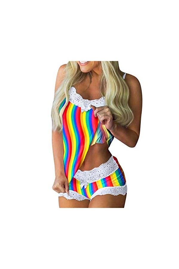 MNRIUOCII Lingerie en dentelle pour femme - Combinaison de nuit sexy - Short court, multicolore, L