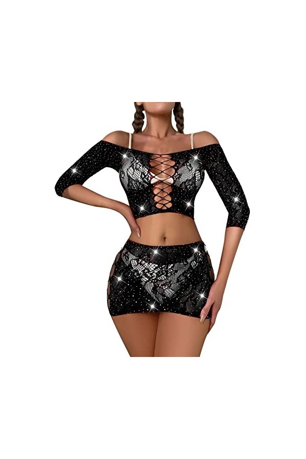 sous-vêtements féminins Jacquard Hot Diamond Two Piece Set Transparent Sexy Underwear Lingerie Body Blanc