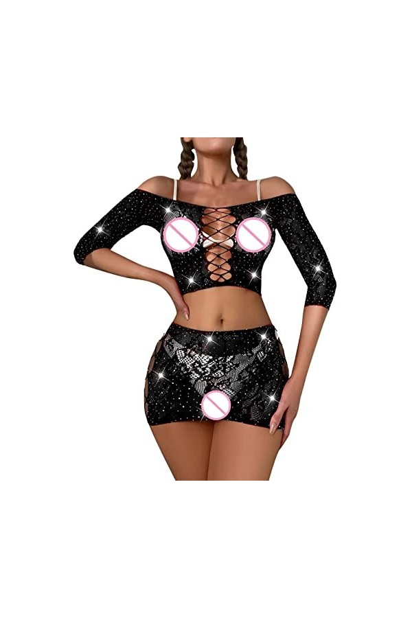 sous-vêtements féminins Jacquard Hot Diamond Two Piece Set Transparent Sexy Underwear Lingerie Body Blanc