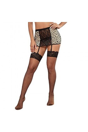 Hxiaen Ensemble de lingerie pour femme avec jarretière, cils, dentelle, 4 jarretelles avec bas pour femme, Noir , S