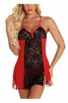 JozAdy Nuisette sexy en dentelle pour femme, rouge/noir, L