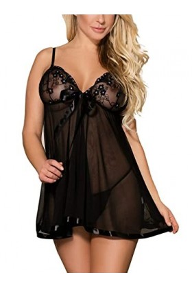 JozAdy Ensemble de lingerie sexy en dentelle pour femme, nuisette avec string grande taille, Noir , 4X-Large