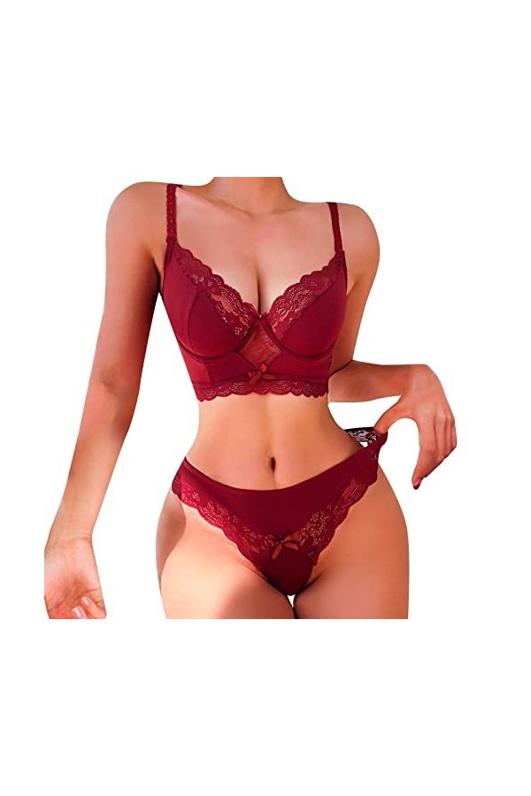 Ensemble de Lingerie Erothique Sexy Hot Dentelle Sexy Sheer Floral Lace Pyjama Lingerie Set High Waist Sleepwear Bra and Pant
