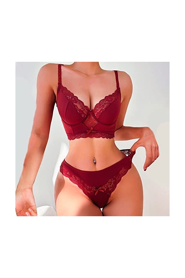 Ensemble de Lingerie Erothique Sexy Hot Dentelle Sexy Sheer Floral Lace Pyjama Lingerie Set High Waist Sleepwear Bra and Pant