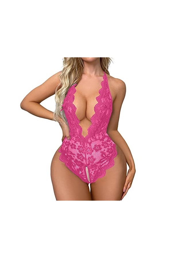 Fulidngzg Sous-vêtement sexy pour femme en dentelle - Body sexy pour le sexe - Grandes tailles - Babydoll - Lingerie ouverte 