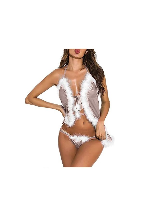 Générique Nuisette Dentelle Femme Tenu Sexy Coquin Sexy Ouverte Vetements de Nuit Lingerie Licou en Dentelle Sexy et Strings 