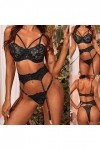 Lingerie Sexy Femme Grande Taille Brassière Gareter Lingerie sans Fil Pyjama Bra Set 3PC Black Lace + Sexy + Women Thong Mens