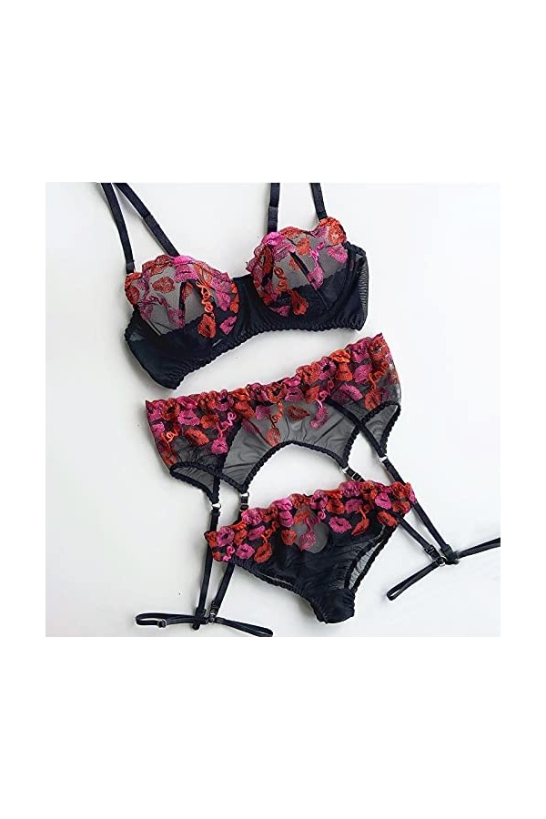 LDadgf Ensemble de lingerie sexy pour femme avec broderie sexy, Noir , L