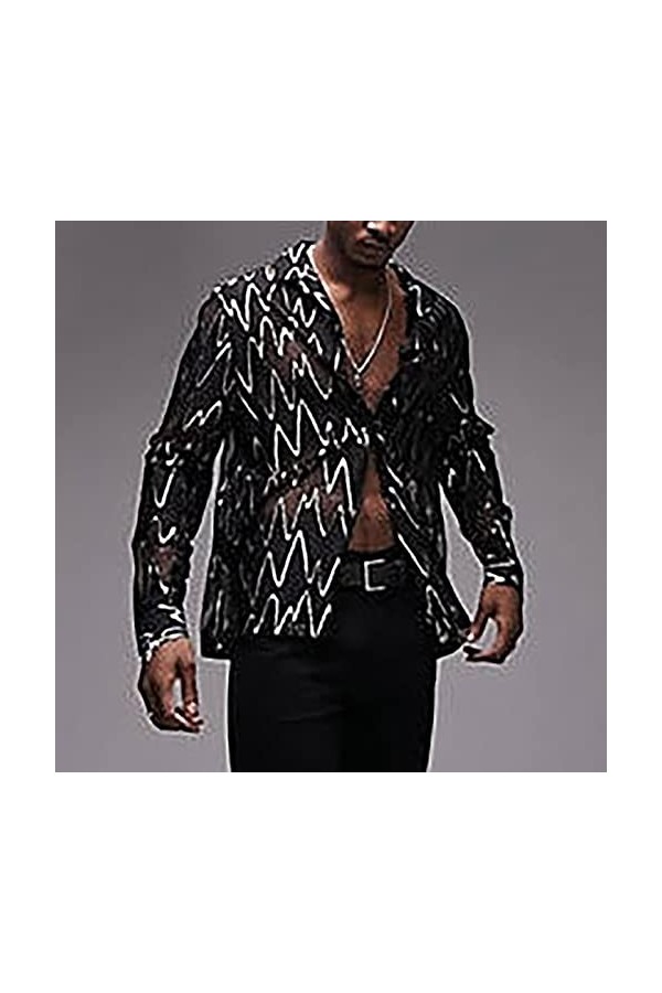 Maillot de corps en maille pour homme - T-shirt à manches longues - Couleur unie - Transparent - Vintage - Sous-vêtements - S