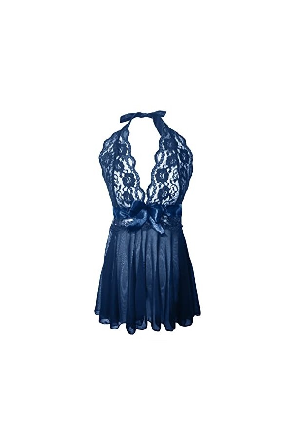 Ensemble de vêtements de strip-teaseuse pour femme - Sous-vêtements sexy avec bretelles en dentelle transparente, bleu marine