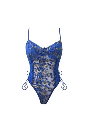 KIMODO Ensemble de lingerie sexy en dentelle pour femme, bleu, L