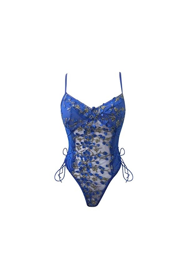 KIMODO Ensemble de lingerie sexy en dentelle pour femme, bleu, L