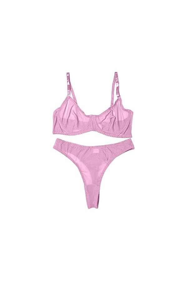 CUTeFiorino Ensemble de lingerie à bretelles avec bas pour femme, soutien-gorge en résille, dentelle sexy, sous-vêtement tran