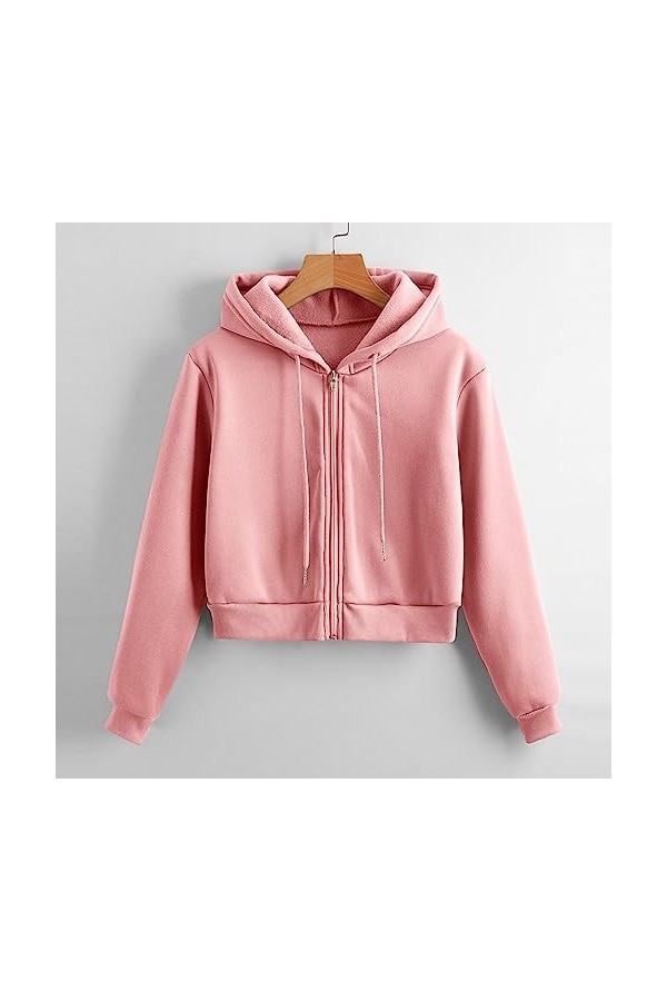 Sweat-shirt à capuche pour femme - En coton - Avec fermeture éclair - Léger - Imprimé cœur - Grande taille, E rose., XS