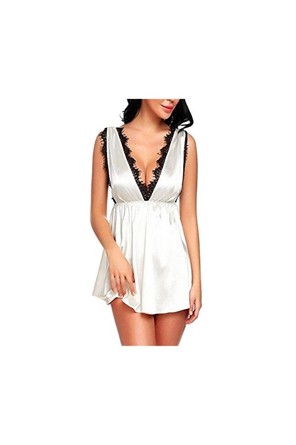 Briskorry Sous-vêtements sexy pour femme - Robe de nuit - Vêtement de nuit confortable - Dos nu - Grande taille - Lingerie