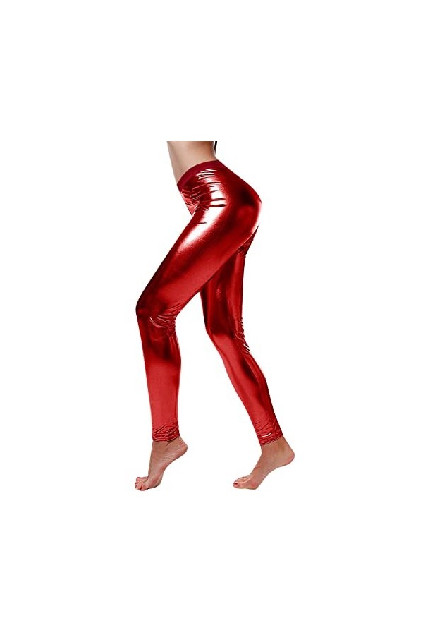 Pure Color Stretch Slim Sexy Interest Legging en cuir clair pour femme Bandage Lingerie Sexy, Bordeaux, S