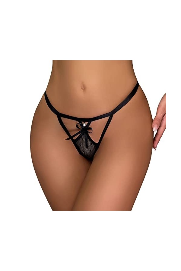 Dorjuli String pour femme en dentelle - Mini string sexy - Culotte taille moyenne - Sous-vêtements transparents - Sous-vêteme