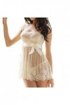 Robe de nuit en crochet - Sous-vêtements en dentelle - Lingerie sexy - Pour femme - Pour le bain, blanc, L