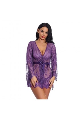 liaddkv Teddy avec culotte V Femmes Lingerie Sexy Dentelle Vêtements de Nuit Deep Horny Lingerie, lilas, L
